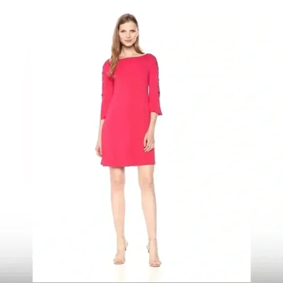 Bailey 44 Kopeck Lace Up 3/4 Sleeves Hot Pink Dress Size M‎