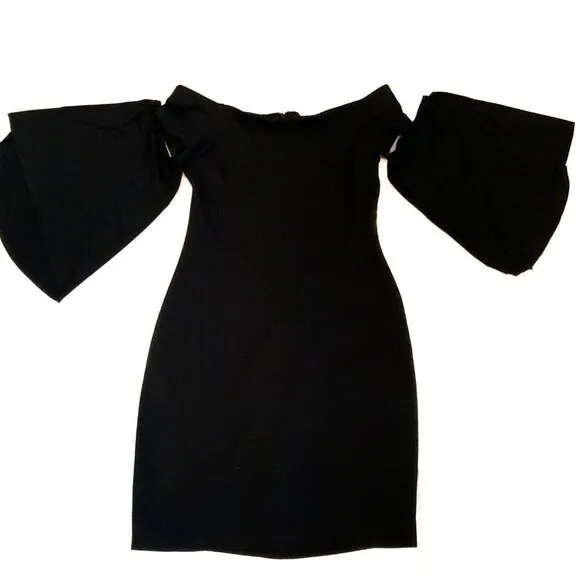 Bailey 44 Midi Dress Shoulder Bell Sleeve Black Small