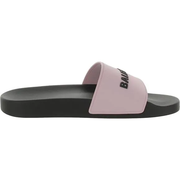 Balenciaga Womens Pink Footbed Logo Slip On Pool Slides Shoes New