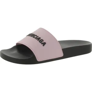 Balenciaga Womens Pink Footbed Logo Slip On Pool Slides Shoes New