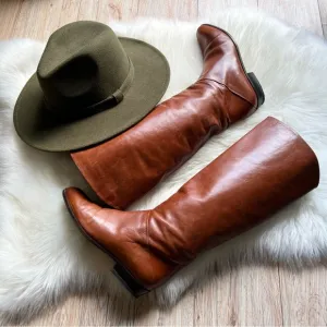 BALIZZA Sz 8 Italian All Leather Flat Riding Boots Sz 39 Cognac Brown Classic