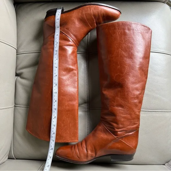 BALIZZA Sz 8 Italian All Leather Flat Riding Boots Sz 39 Cognac Brown Classic