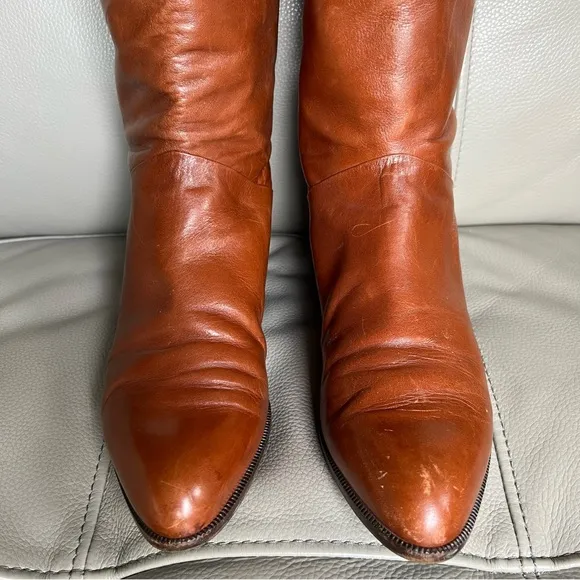BALIZZA Sz 8 Italian All Leather Flat Riding Boots Sz 39 Cognac Brown Classic