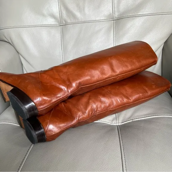 BALIZZA Sz 8 Italian All Leather Flat Riding Boots Sz 39 Cognac Brown Classic