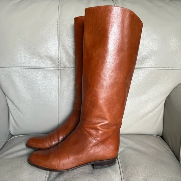 BALIZZA Sz 8 Italian All Leather Flat Riding Boots Sz 39 Cognac Brown Classic