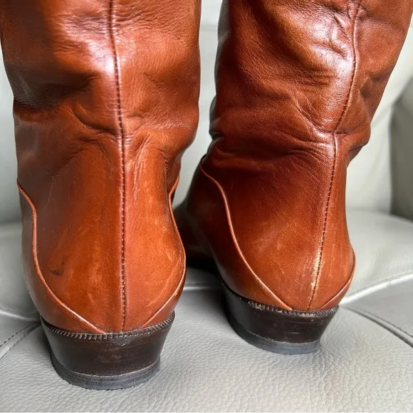 BALIZZA Sz 8 Italian All Leather Flat Riding Boots Sz 39 Cognac Brown Classic