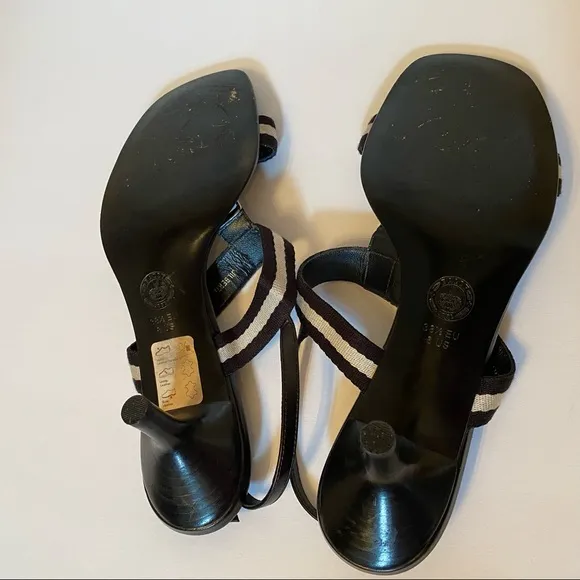 BALLY SHOES SANDALS HEELS BLACK LEATHER T ANKLE STRAPS SIZE 38.5 EU ITALY 8 US