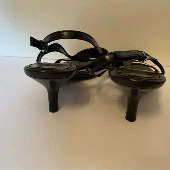 BALLY SHOES SANDALS HEELS BLACK LEATHER T ANKLE STRAPS SIZE 38.5 EU ITALY 8 US