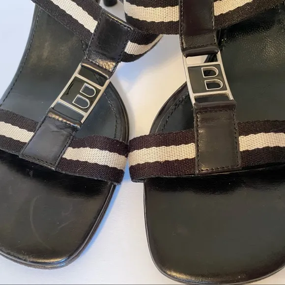 BALLY SHOES SANDALS HEELS BLACK LEATHER T ANKLE STRAPS SIZE 38.5 EU ITALY 8 US