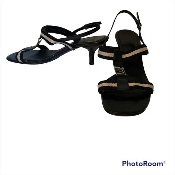 BALLY SHOES SANDALS HEELS BLACK LEATHER T ANKLE STRAPS SIZE 38.5 EU ITALY 8 US