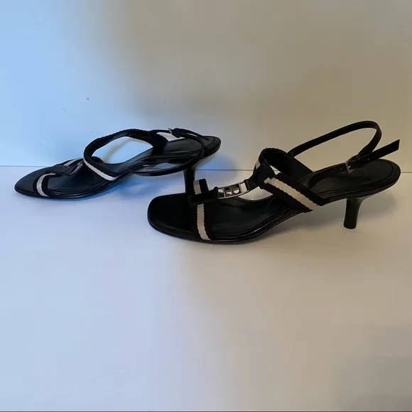 BALLY SHOES SANDALS HEELS BLACK LEATHER T ANKLE STRAPS SIZE 38.5 EU ITALY 8 US
