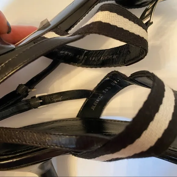 BALLY SHOES SANDALS HEELS BLACK LEATHER T ANKLE STRAPS SIZE 38.5 EU ITALY 8 US