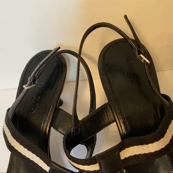 BALLY SHOES SANDALS HEELS BLACK LEATHER T ANKLE STRAPS SIZE 38.5 EU ITALY 8 US