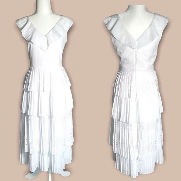 BANANA REPUBLIC ANGELIC GODDESS TIERED FLOWY SUMMER PARTY DRESS WHITE - 4