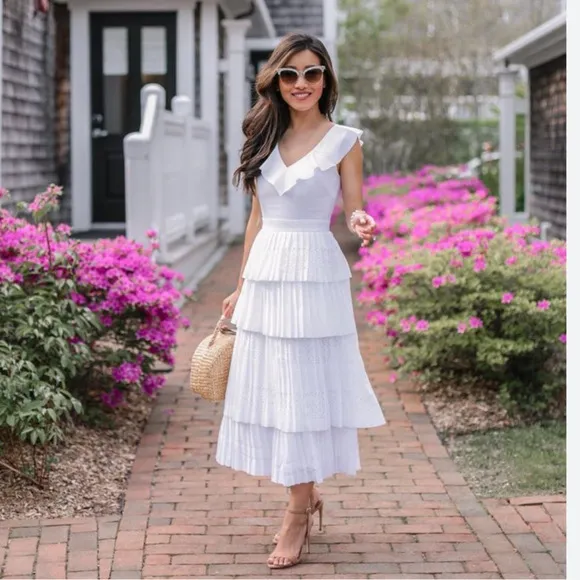 BANANA REPUBLIC ANGELIC GODDESS TIERED FLOWY SUMMER PARTY DRESS WHITE - 4