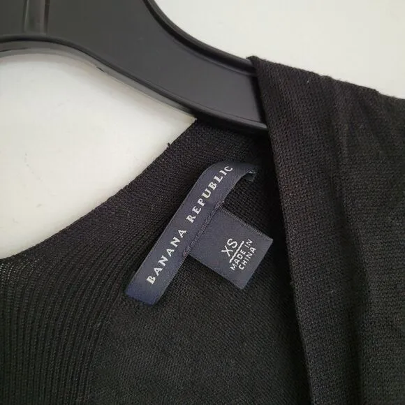 Banana Republic Black Silk Knit Short Sleeve V Neck Wrap Cardigan Sweater Sz XS