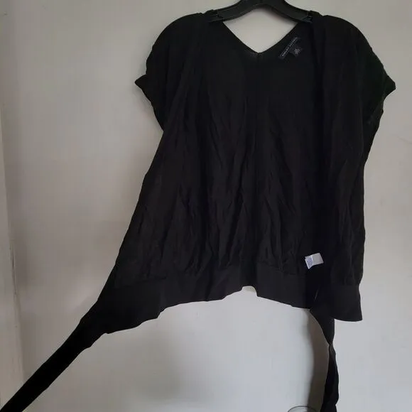 Banana Republic Black Silk Knit Short Sleeve V Neck Wrap Cardigan Sweater Sz XS