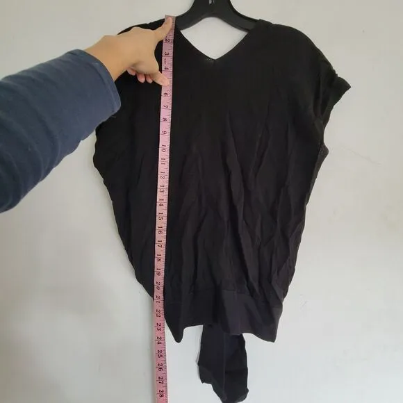 Banana Republic Black Silk Knit Short Sleeve V Neck Wrap Cardigan Sweater Sz XS