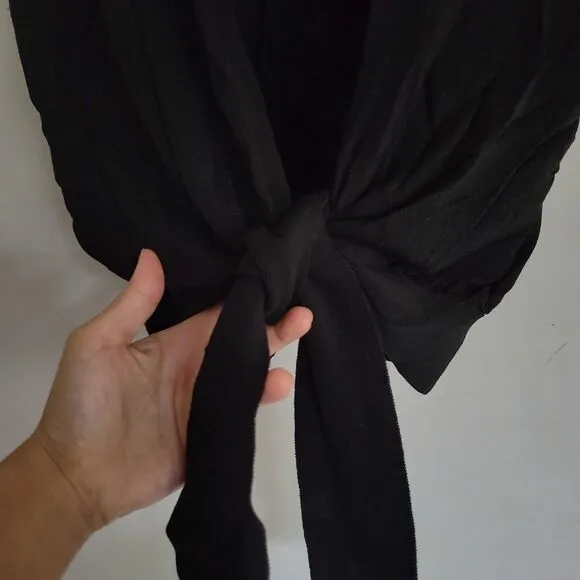 Banana Republic Black Silk Knit Short Sleeve V Neck Wrap Cardigan Sweater Sz XS