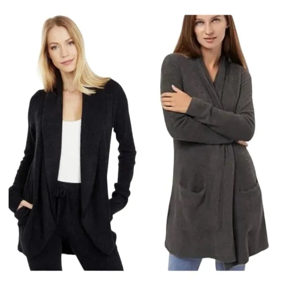 BAREFOOT DREAMS CozyChic Lite Long Cardigan Sweater Black 1X NEW Comfy
