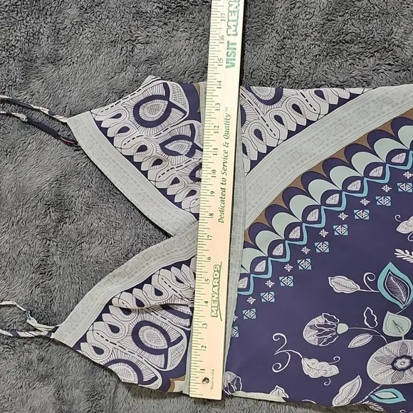 BCBG Tribal Pattern Lined Silk Slip Maxi Dress Asymmetric Hem Purple Blue size 6