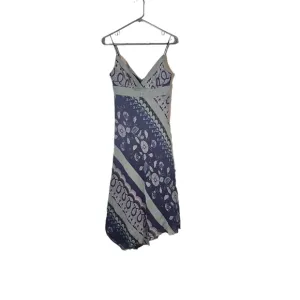 BCBG Tribal Pattern Lined Silk Slip Maxi Dress Asymmetric Hem Purple Blue size 6