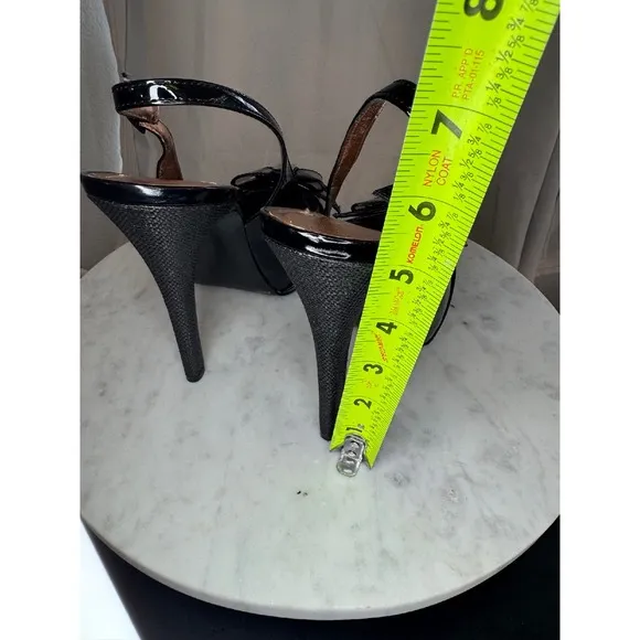 BCBGeneration Slingback Heels Peep‎ Toe Platform Pumps Black Patent Bow Size 8.5