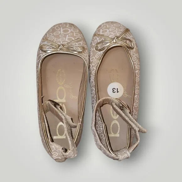 Bebe girls toddler gold logo flat shoes size 13