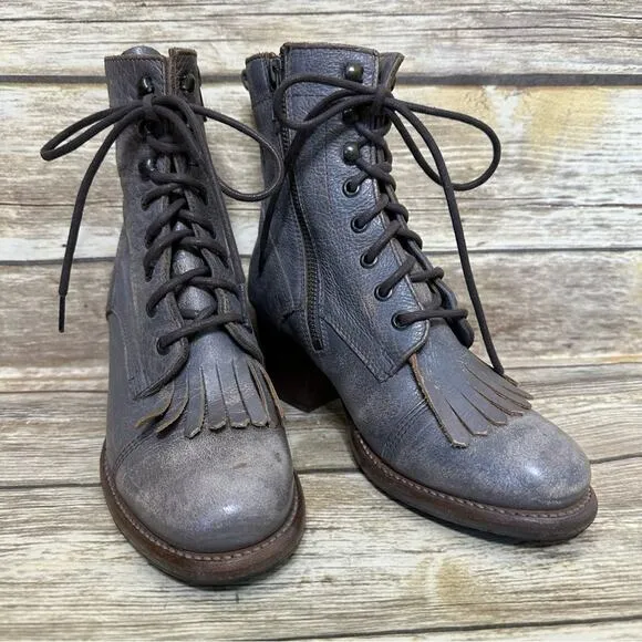 BED | STU - FINIS - SMOKE GRAY LUX - Women's Kiltie Boots Bootie Heels -Size 6.5
