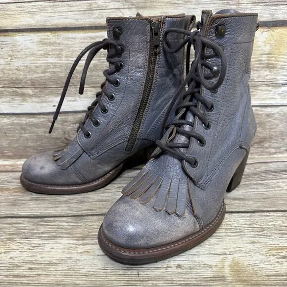 BED | STU - FINIS - SMOKE GRAY LUX - Women's Kiltie Boots Bootie Heels -Size 6.5