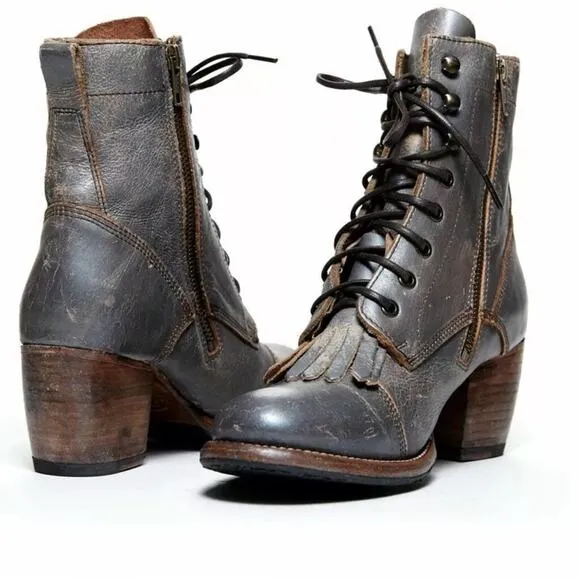 BED | STU - FINIS - SMOKE GRAY LUX - Women's Kiltie Boots Bootie Heels -Size 6.5