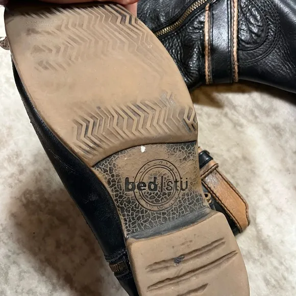 Bed Stu Motorcycle Boots Ankle Black Leather Buckle Zipper Mens Size 8.5
