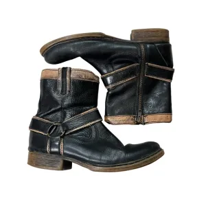 Bed Stu Motorcycle Boots Ankle Black Leather Buckle Zipper Mens Size 8.5