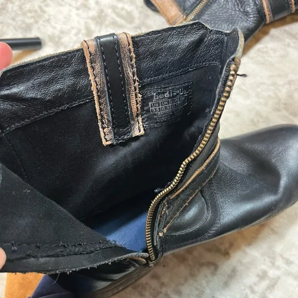 Bed Stu Motorcycle Boots Ankle Black Leather Buckle Zipper Mens Size 8.5