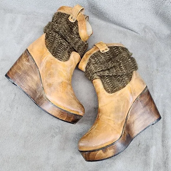 Bed Stu Shoes Womens Size 9 Bruges Brown Leather Wedge Boot