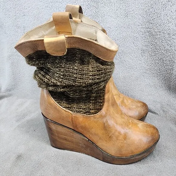 Bed Stu Shoes Womens Size 9 Bruges Brown Leather Wedge Boot