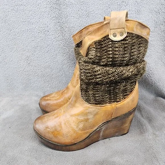 Bed Stu Shoes Womens Size 9 Bruges Brown Leather Wedge Boot