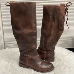 Bed Stu Manchester II Teak Rustic Leather Riding Boots Tall Lace Up back sz 6