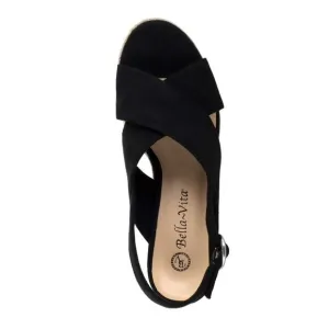BELLA VITA Womens Black Jute Nadette Ii Round Toe Wedge Espadrille Shoes 5 M