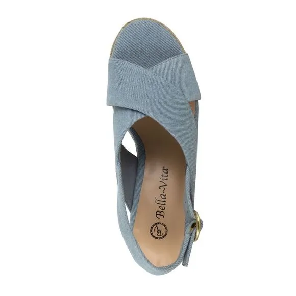 BELLA VITA Womens Light Blue 1/2&quot; Platform Nadette Ii Wedge Shoes 8.5 W