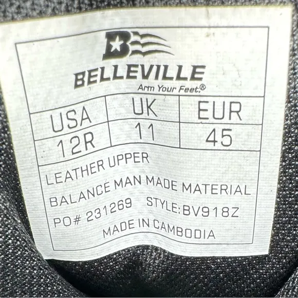Belleville Ultralight Black Tactical Work Boots Men’s Sz 12