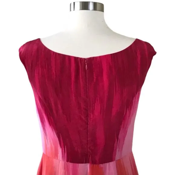 BETH BOWLEY Ombré Silk Dress Sheath Off Shoulder Red Boat Neck Pockets 2 NWT