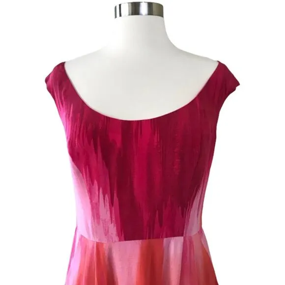 BETH BOWLEY Ombré Silk Dress Sheath Off Shoulder Red Boat Neck Pockets 2 NWT