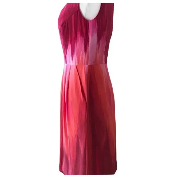 BETH BOWLEY Ombré Silk Dress Sheath Off Shoulder Red Boat Neck Pockets 2 NWT