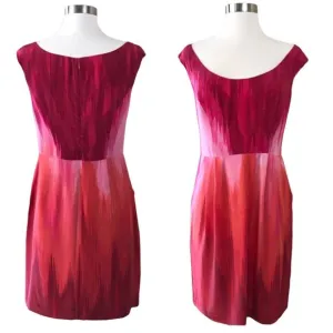 BETH BOWLEY Ombré Silk Dress Sheath Off Shoulder Red Boat Neck Pockets 2 NWT