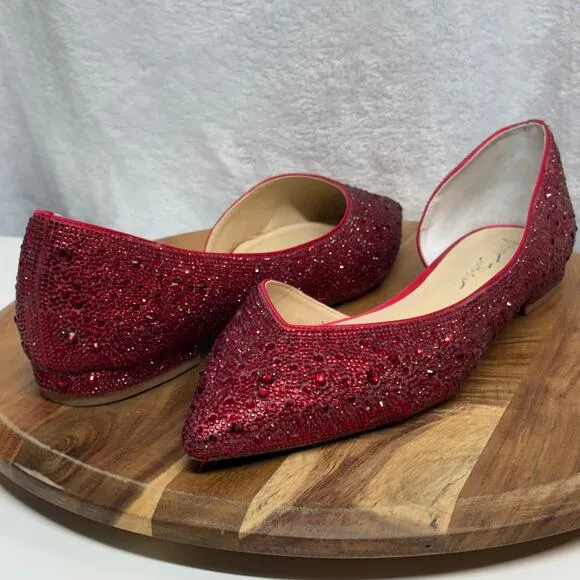Betsey Johnson Flat Shoes Woman's 11 Remy Red Rhinestone Pointed Toe Dorothy