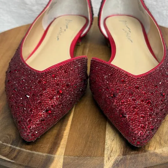Betsey Johnson Flat Shoes Woman's 11 Remy Red Rhinestone Pointed Toe Dorothy