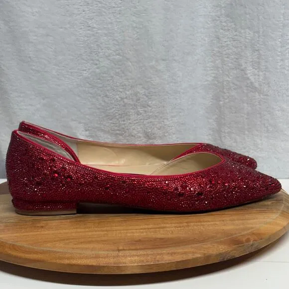 Betsey Johnson Flat Shoes Woman's 11 Remy Red Rhinestone Pointed Toe Dorothy