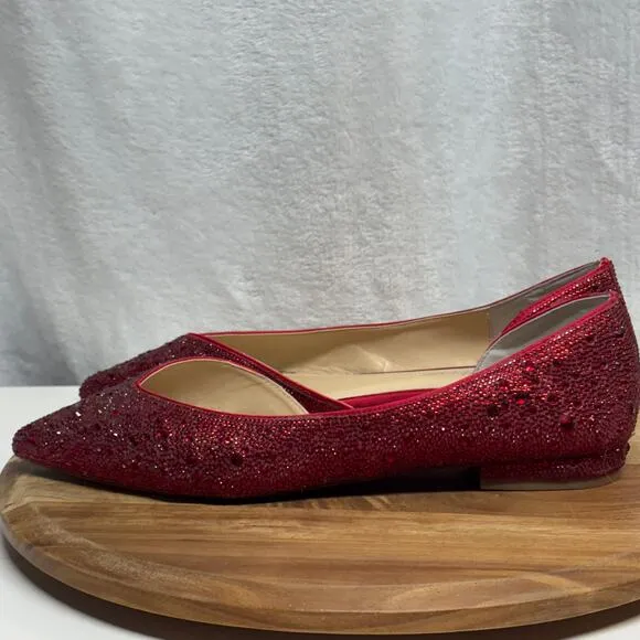 Betsey Johnson Flat Shoes Woman's 11 Remy Red Rhinestone Pointed Toe Dorothy