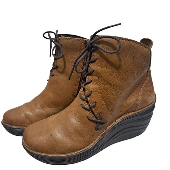 Bionica Corset Lace-Up Chunky Platform Wedge Indie Sleaze Ankle Boots Sz 8 Brown